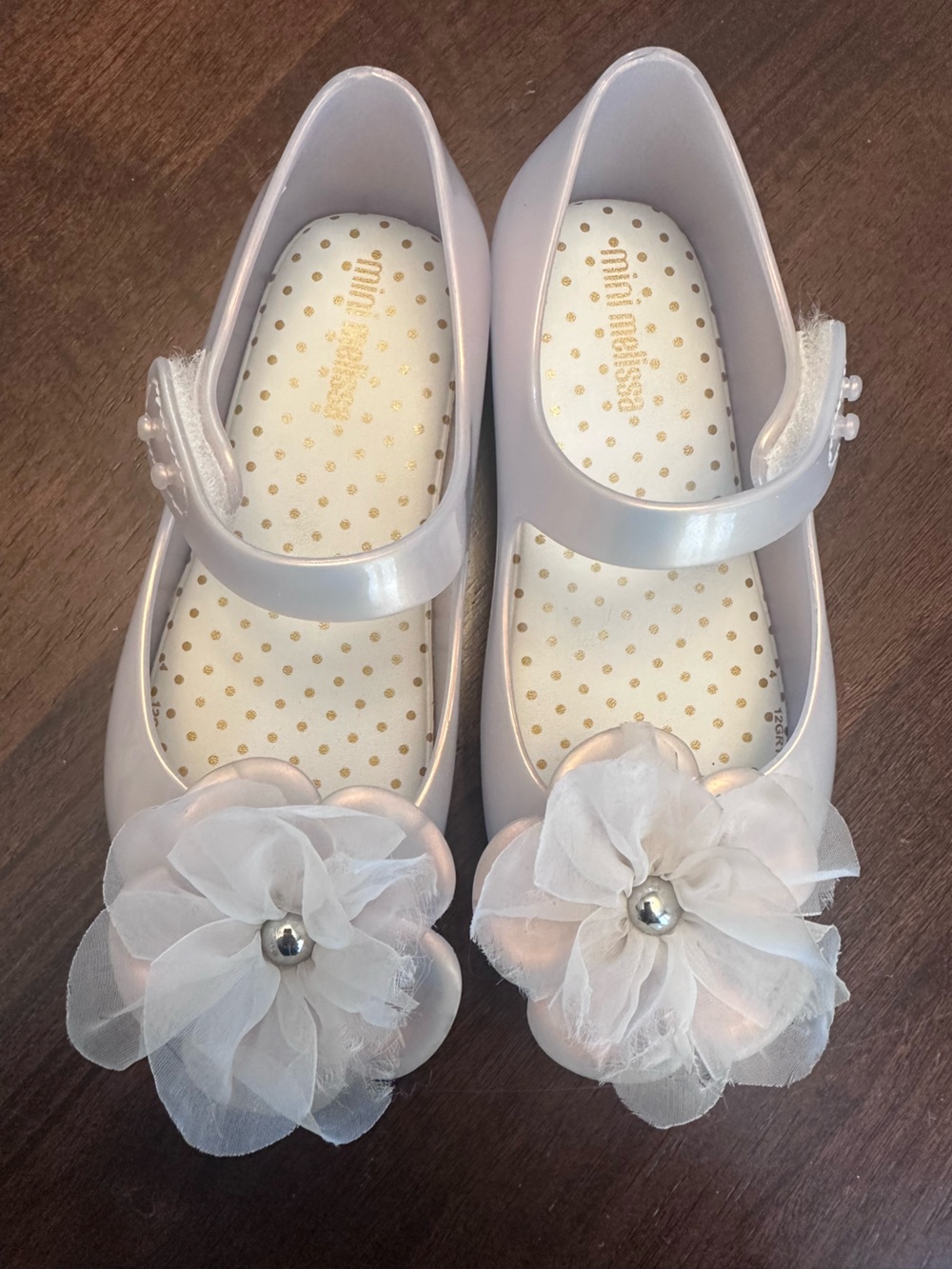 Mini Melissa Girls Pearl White Flower Mary Jane Shoes Size 9